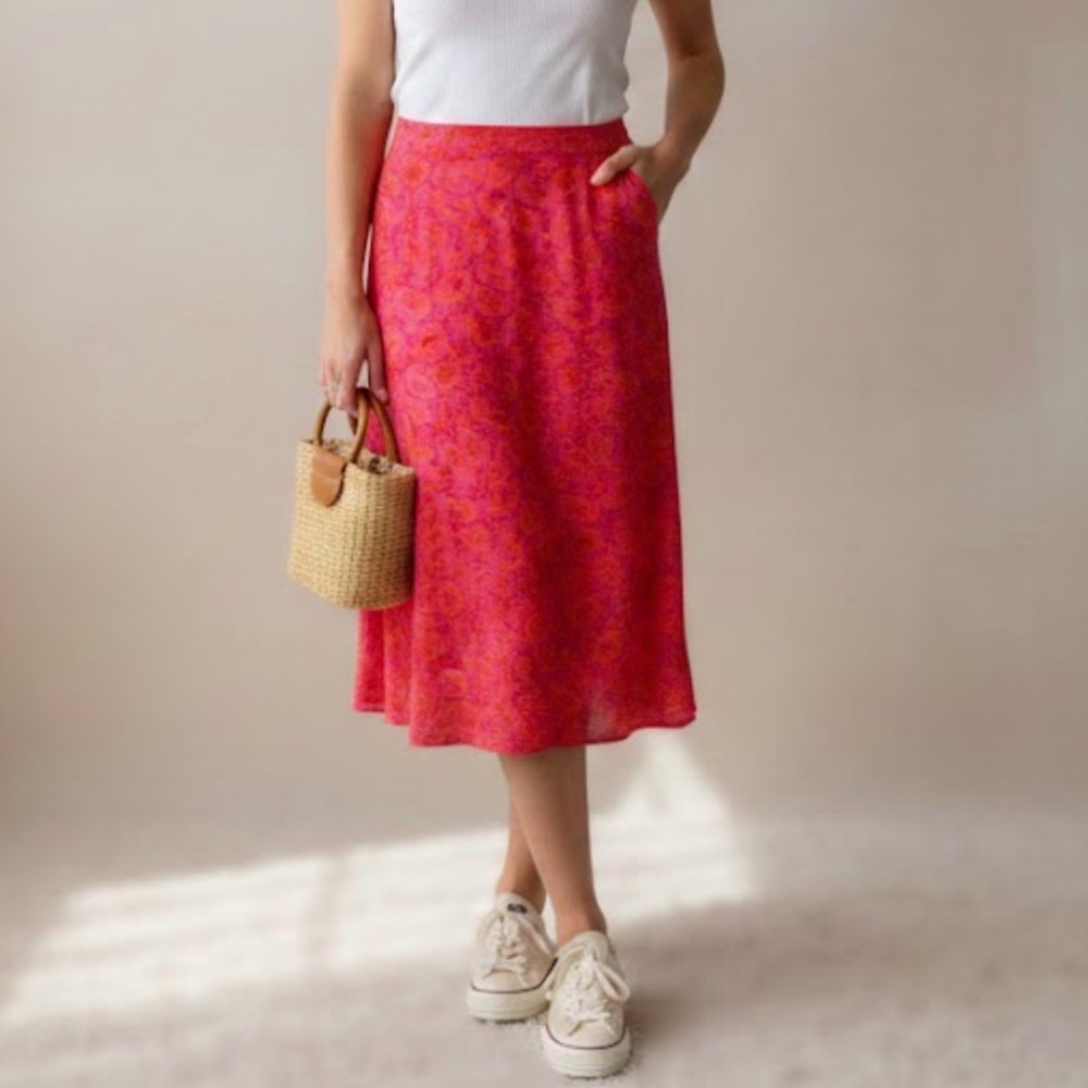 90s Elastic Waistband Paisley Slip Skirt